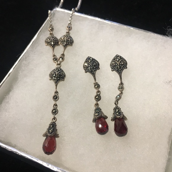 Jewelry - Vintage Garnet and marcasite jewelry set